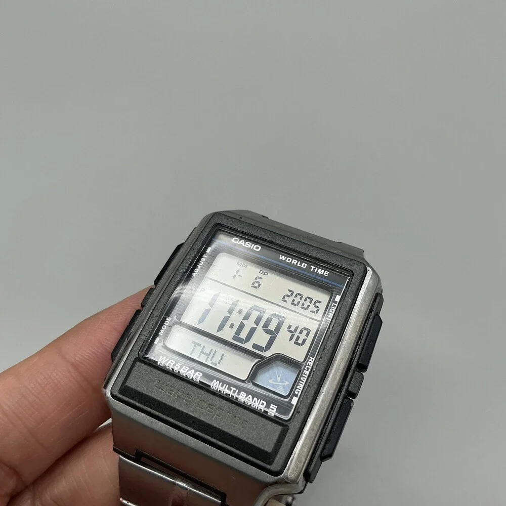 Casio Wave Ceptor WV-59J Mens Watch 36mm Digital Silver Tone New Battery 8.25
